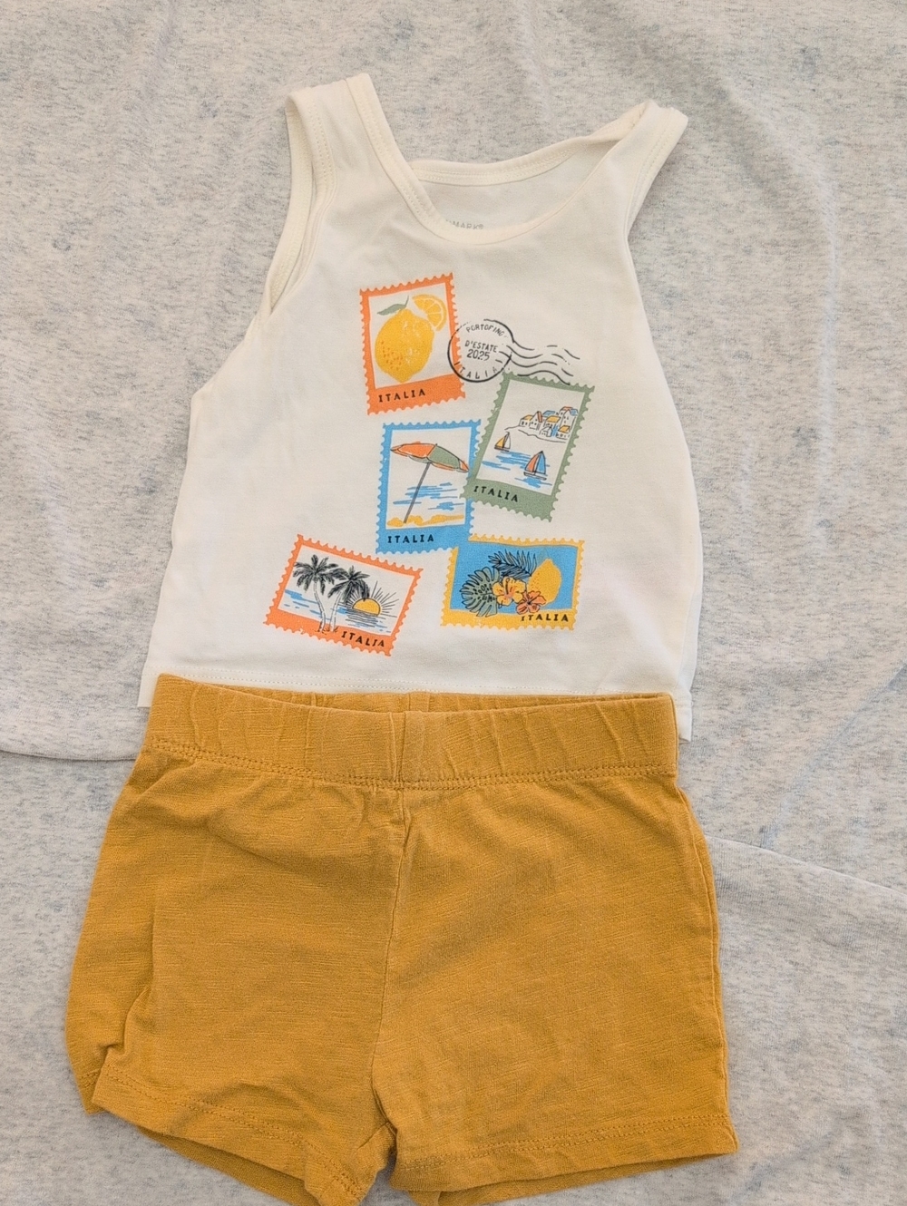 Primark White Baby Tank with Lemon Italy Stamp Graphics